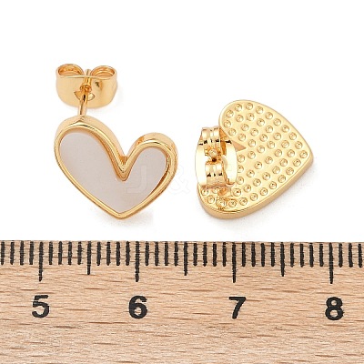 Natural Shell Heart Stud Earrings EJEW-K251-09G-1