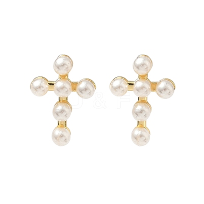 Cross Brass Stud Earrings EJEW-A132-01G-1