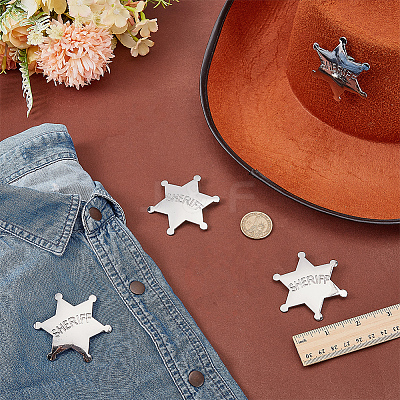 4Pcs Alloy Star with Word Sheriff Brooch Pin for Costume Accessories JEWB-FG0001-52A-1