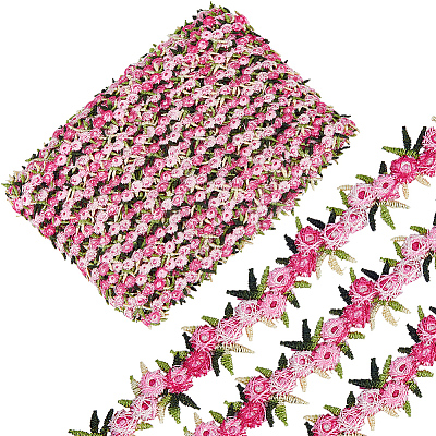 15 Yards Flower Polyester Embroidery Lace Ribbon OCOR-WH0070-77A-1