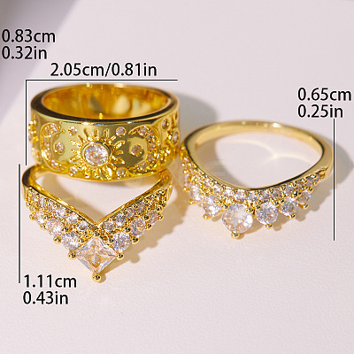 3Pcs Brass Micro Pave Clear Cubic Zirconia Finger Rings for Women FS-WGDAF26-01-1