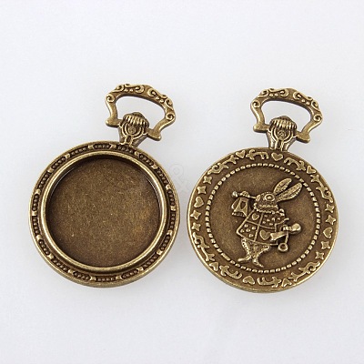 Tibetan Style Alloy Carved Rabbit Pendant Cabochon Settings TIBEP-M018-55AB-NF-1