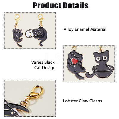 24Pcs 8 Styles Cat Alloy Enamel Pendant Locking Stitch Markers HJEW-HS00078-1