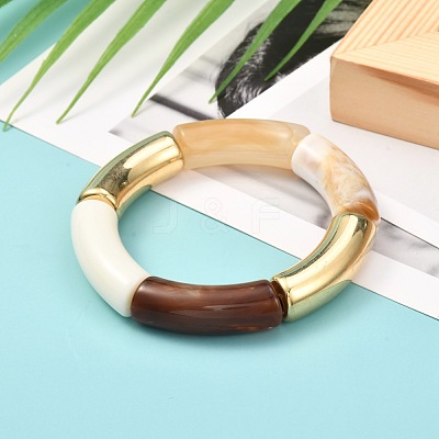 Chunky Curved Tube Beads Stretch Bracelet for Teen Girl Women BJEW-JB06991-01-1