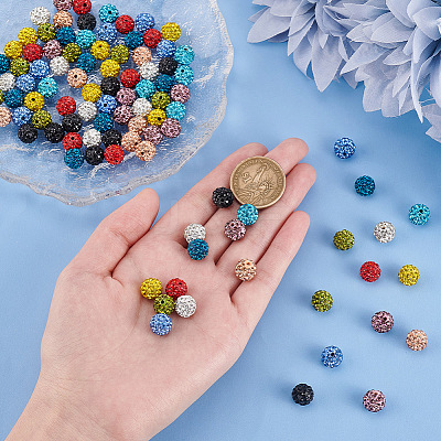 100Pcs 10 Colors Polymer Clay Pave Rhinestone Beads RB-OC0001-07-1