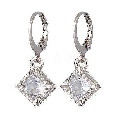 Rhombus Clear Cubic Zirconia with 304 Stainless Steel Hoop Earrings for Women EJEW-JE05992-1