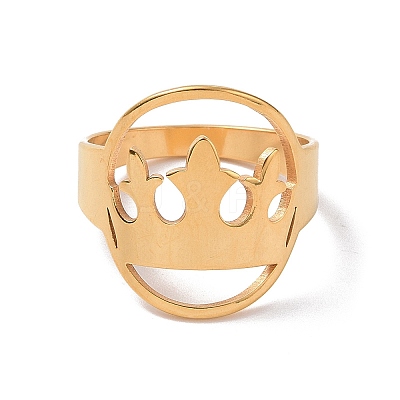 Ion Plating(IP) 201 Stainless Steel Oval with Crown Finger Ring RJEW-J051-42G-1