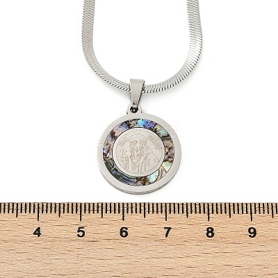 201 Stainless Steel Flat Round Pendant Flat Snake Chain Necklaces for Men NJEW-S387-04P-1