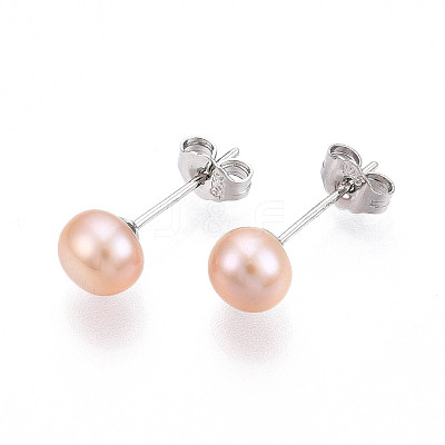 Pearl Ball Stud Earrings EJEW-Q701-01A-01-1