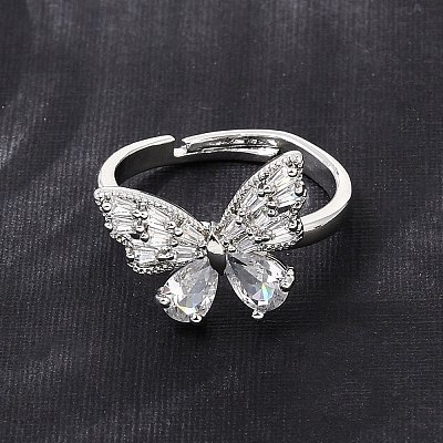 Brass Micro Pave Clear Cubic Zirconia Cuff Open Ring CU-CBA5C10-10P-1