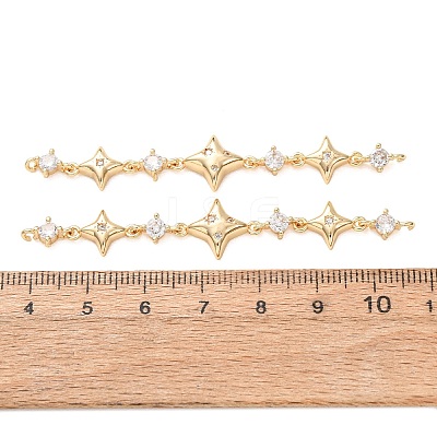 Brass Pave Clear Cubic Zirconia 3 Star Links Connector Charms CU-H003-04G-1