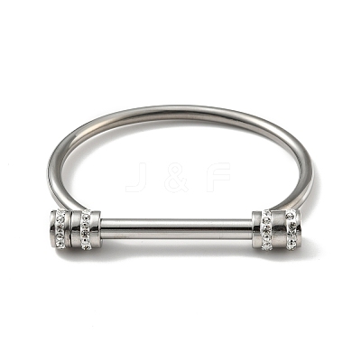 304 Stainless Steel D Shape Bar Screw Bangle with Cubic Zirconia STAS-E057-01P-1