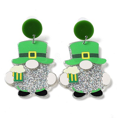 Saint Patrick's Day Sparkling Acrylic Dangle Stud Earrings LS-EJEW-P243-A07-1