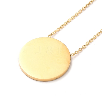 304 Stainless Steel Flat Round Pandant Necklace for Women NJEW-O126-01G-02-1
