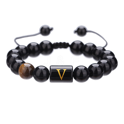 Adjustable Natural Tiger Eye and Glass Beaded Braided Bead Bracelets for Men Women FS-WGD7D76-22-1