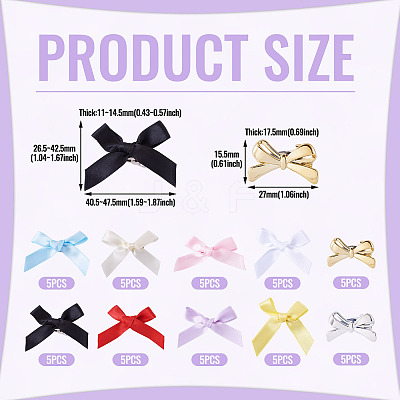 50Pcs 10 Colors Bowknot Polyester & Alloy Alligator Hair Clips PHAR-TA0001-16-1