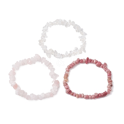 3Pcs 3 Styles Natural Mixed Gemstone Chips Stretch Bracelets Set BJEW-JB11060-02-1