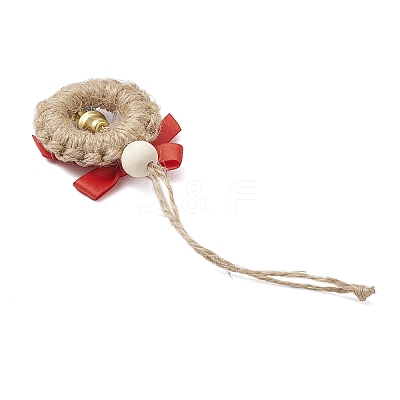 Christmas Wood & Polyester Bowknot Pendant Decorations HJEW-JM04193-01-1