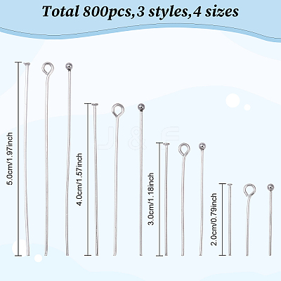 800Pcs 304 Stainless Steel Pins STAS-YW0002-82-1