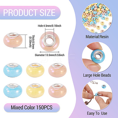 150Pcs Opaque Resin European Beads RESI-TA0004-61B-1