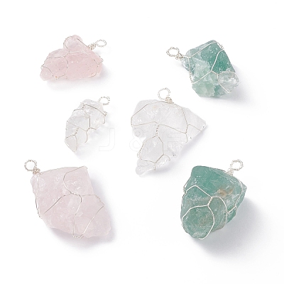 3Pcs 3 Styles Rough Raw Natural Rose Quartz & Quartz Crystal & Green Aventurine Big Pendants PALLOY-JF01391-1
