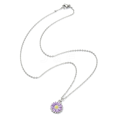 Alloy Enamel Sunflower Pendant Necklace with 304 Stainless Steel Chains NJEW-JN04412-02-1