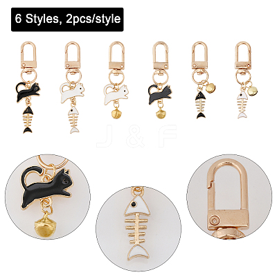 6 Sets 3 Style Cat & Fishbone Alloy Enamel Charms Pendants Decoration KEYC-CA0001-51-1