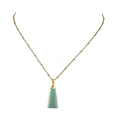 Natural Amazonite Faceted Trapezoid Pendant 304 Stainless Steel Satellite Chain Necklaces NJEW-JN06071-02-1