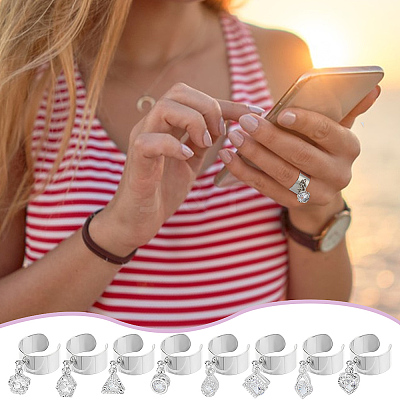8Pcs 304 Stainless Steel Open Cuff Finger Ring RJEW-UN00036-1