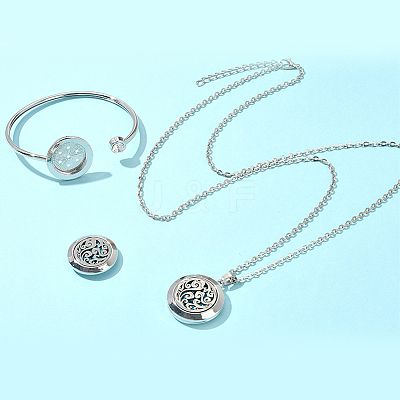 1Pc Stainless Steel Open Cuff Bangles & 1Pc Stainless Steel Pendant Neclace AJEW-SC0004-06C-1