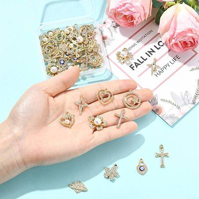 50Pcs 10 Styles Alloy Crystal Rhinestone Pendants ALRI-FS0001-14-1