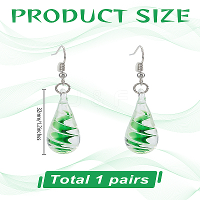 1 Pair Iron & Glass Teardrop with Spiral Pattern Dangle Earrings for Women EJEW-LP0001-06-1