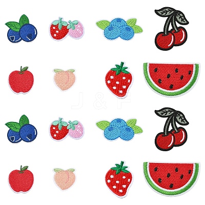 16Pcs 8 Styles Fruits Theme Computerized Embroidery Cloth Iron on Sew on Patches DIY-YW0018-24-1