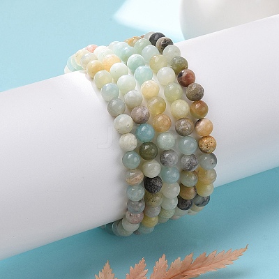 Natural Amazonite Bead Stretch Bracelets BJEW-K212-A-007-1