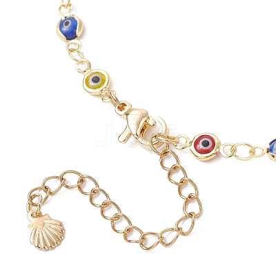 Handmade Evil Eye Lampwork Brass Link Chain Anklets for Women AJEW-AN00715-01-1