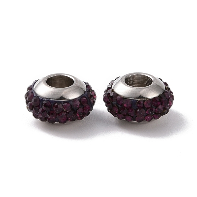 Rondelle 304 Stainless Steel Polymer Clay Rhinestone European Beads GPDL-P003-14-1