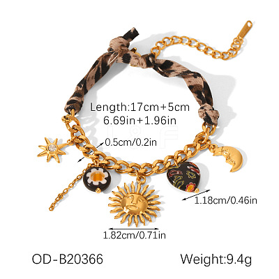 304 Stainless Steel & Resin Charm Leopard Print Scarf Bracelets WG041BF-03-1