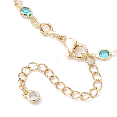 Brass & Glass Colorful Flat Round Link Chain Anklets AJEW-AN00731-1