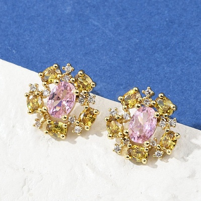 Flower Brass Micro Pave Cubic Zirconia Stud Earrings EJEW-M082-20G-1
