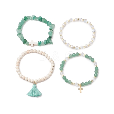 4Pcs 4 Styles Natural Gemstone Beads Stretch Bracelets BJEW-JB11596-1