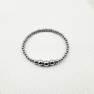 304 Stainless Steel Round Beaded Stretch Bracelets for Women Men KU2841-4-1