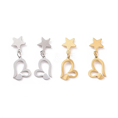 Valentine's Day Heart with Star 304 Stainless Steel Dangle Stud Earrings for Women EJEW-G328-04-1