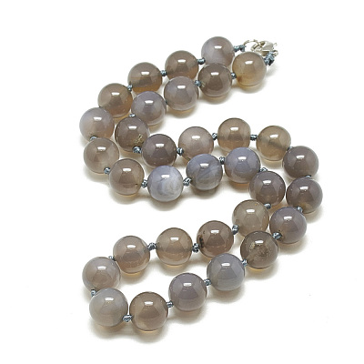 Natural Grey Agate Beaded Necklaces NJEW-S405-17-1