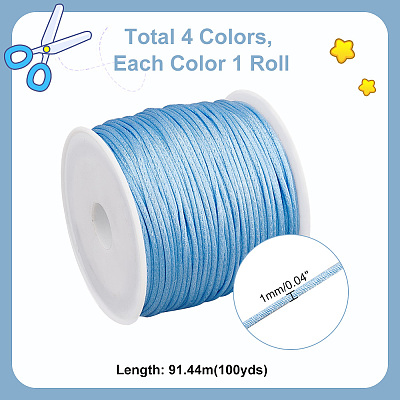 4 Rolls 4 Colors Nylon Satin Rattail Cords NWIR-PH0002-21-1