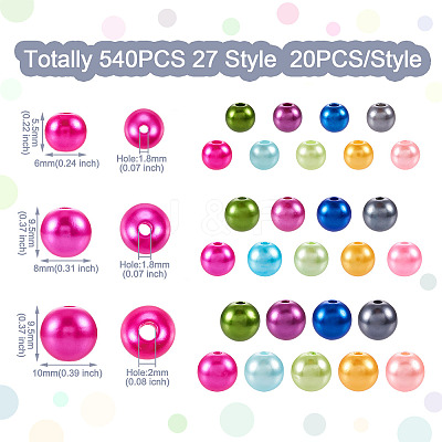 540Pcs 27 Style Spray Painted ABS Plastic Imitation Pearl Beads OACR-TA0001-18-1