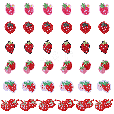 36Pcs 6 Styles Strawberry Computerized Embroidery Cloth Self Adhesive Patches PATC-FG0002-42-1