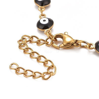 Enamel Oval with Evil Eye Link Chains Bracelet BJEW-P271-04G-1
