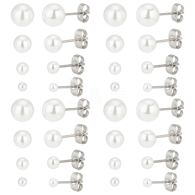40 Pairs 4 Style Acrylic Imitation Pearl Ball Stud Earrings for Girl Women STAS-DC0004-38-1