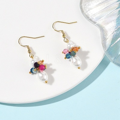 Natural Agate & Shell Pearl Dangle Earrings EJEW-JE07364-1