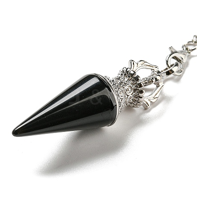 Natural Obsidian Pointed Dowsing Pendulums AJEW-P113-01P-02-1